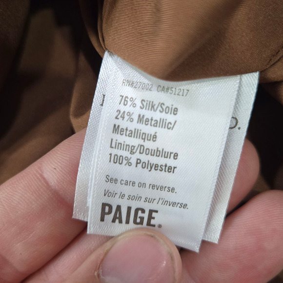 Paige Noah Metallic Silk Blend Bronze Romantic Mini Dress Size Small NWT $350 - Picture 10 of 13
